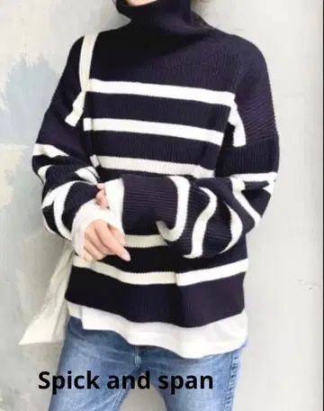 스픽 앤 스팬 보더 니트 하이넥 풀오버