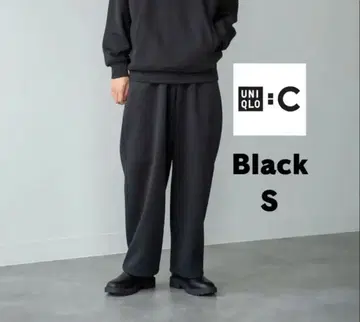 [ 블랙 S ] UNIQLO:C 맨투맨 와이드 팬츠