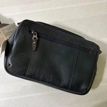 천연 가죽 네이비 웨스트 파우치