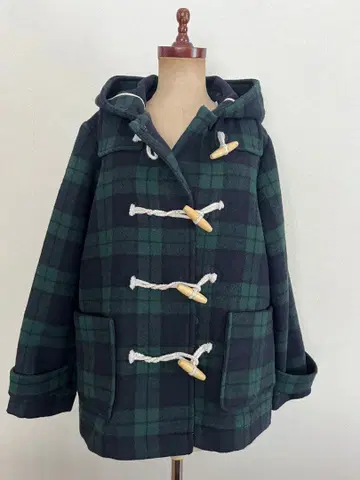 더플 코트 그린 네이비 체크