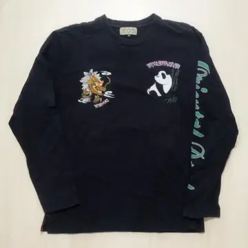 MIYABIMUSUBI 팬더 드래곤 자수 긴팔 티셔츠