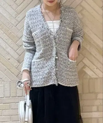 미사용 리브 드와 트위드 가디건