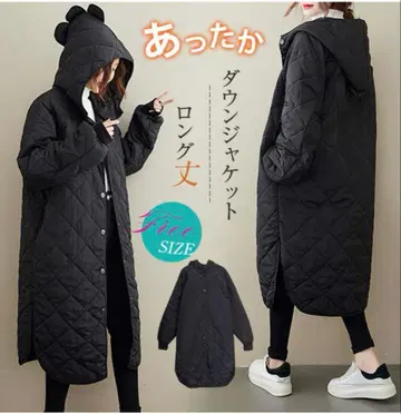 후드 부착 블랙 퀼팅 자켓 다운 코트