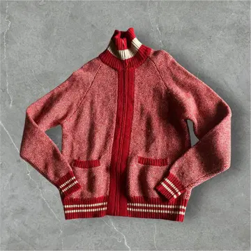 90s archive SHIPS 하이넥 드라이버즈 니트 M 빨간색 y2k