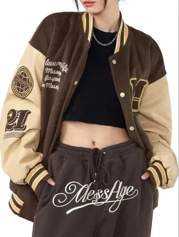 바시티 자켓 브라운/베이지 BIG 실루엣 D.llZOO 남성/여성