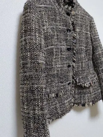 트위드 자켓 프린지 마감 스탠드 카라