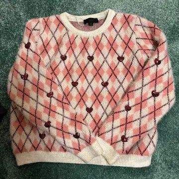 ZARA 하트 자수 다이아몬드 패턴 니트 스웨터