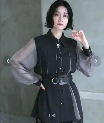 HARE 시어 절개 플리츠 셔츠