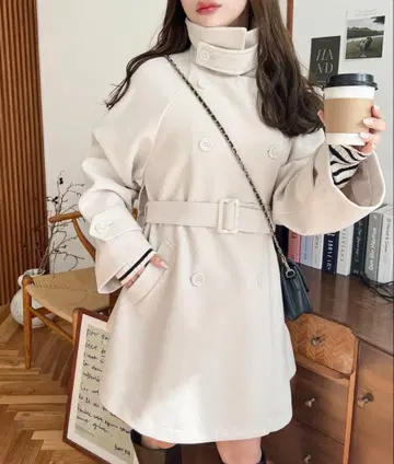 moment+ 니트 멜톤 2WAY 어레인지 칼라 미들 기장 트렌치코트