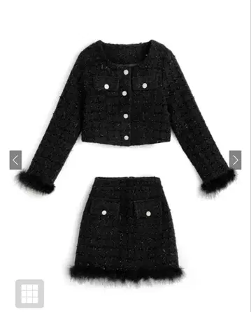 [pm634] 페더 트위드 자켓 x 안감 부착 스커트 셋업