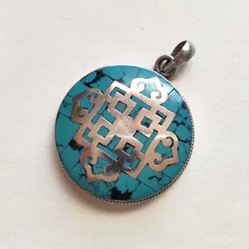 티베트 불교 펜던트 헤드 목걸이 실버 925 터콰이즈