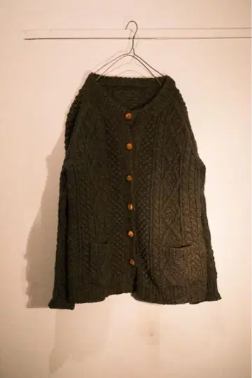 빈티지 아란 피셔맨 니트 가디건 브라운