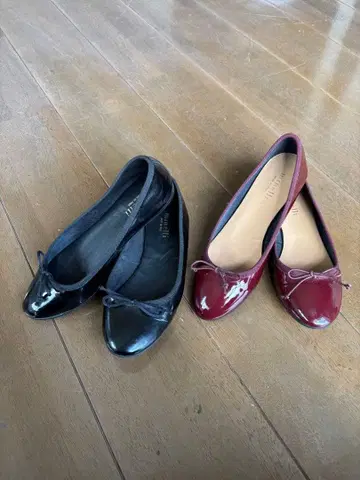 minelli 리본 포함 플랫슈즈 블랙, 레드 2켤레 세트