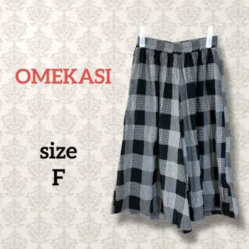 오메카시 [ F ] 코튼 블록 체크 가우초 팬츠 허리밴딩 루즈핏