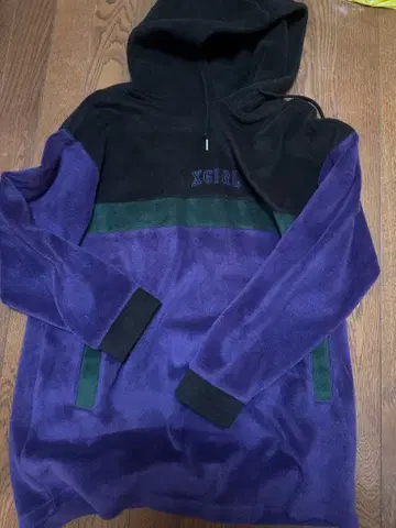 XGIRL 플리스 후드티 보라색 블랙 그린
