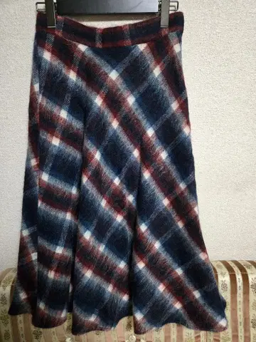 ANAYI 체크 무늬 모헤어 플레어 스커트