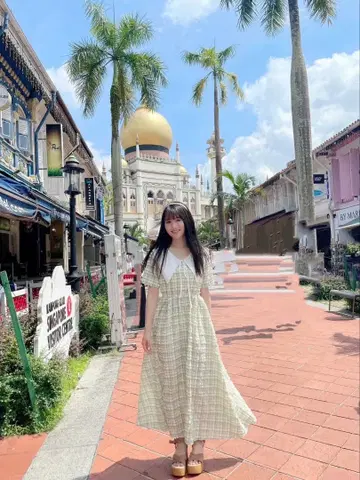 오구라 유이 착용 체크 무늬 롱 원피스 블랙