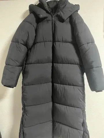 블랙 롱 다운 자켓 후드 부착 ZARA 자라