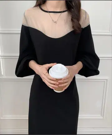 시스루 가슴 부분 롱 원피스