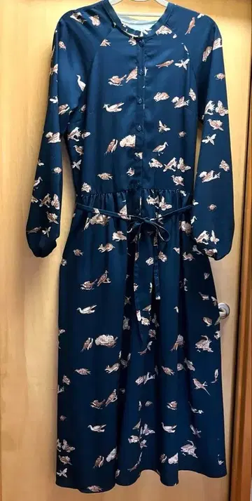 CACUMA 네이비 동물 패턴 셔츠 원피스 긴팔