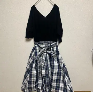 프레이 아이디 턱 슬리브 니트 콤비 원피스