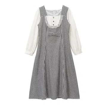 유메텐보*둥근 요크의 미 라인 원피스