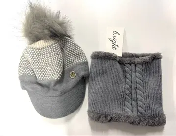 그레이 니트 모자 & 넥워머 세트