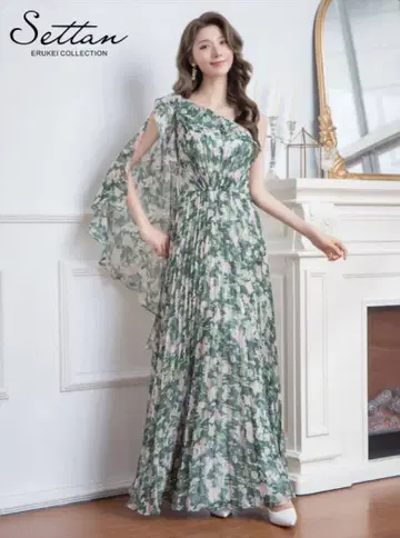 [GINZA COUTURE] [SETTAN] 그린 플리츠 롱 드레스