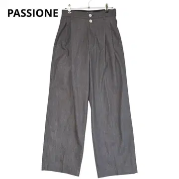 PASSIONE 턱 와이드 스트레이트 팬츠 그레이 M 오피스 슬랙스