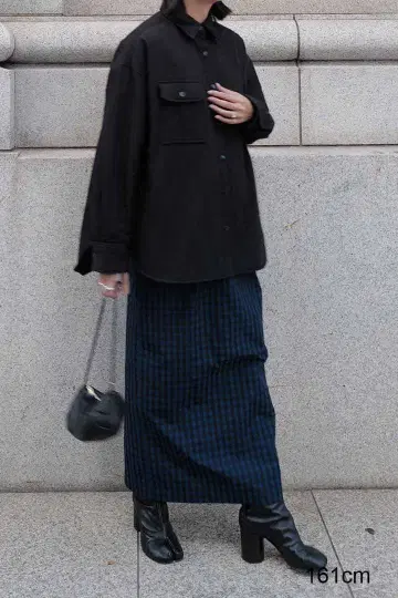 체크 롱 스커트 (블루 x 블랙)