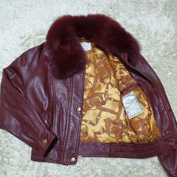 레어 PERFETTO 빈티지 가죽 자켓 올 패턴 안감 천연 가죽 보르도