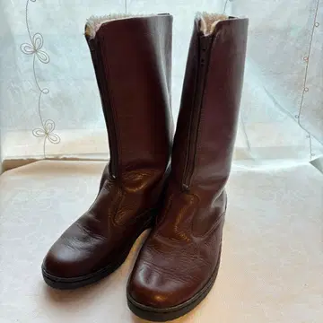 브라운 가죽 하프 부츠 퍼 포함 24~24.5cm