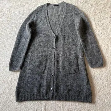 ARTISAN 롱 니트 가디건 그레이 모헤어 혼방 V넥 포켓 포함