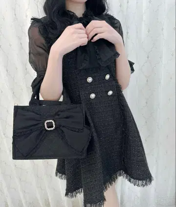 새상품급 ROJITA 보타이 리본 트위드 도킹 원피스