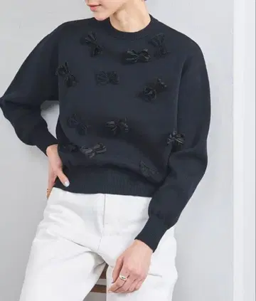 UNITED ARROWS 3D 리본 크루넥 니트 네이비