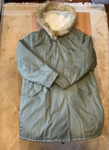 earth 후드 부착 모즈 코트 올리브