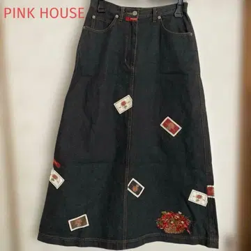 PINK HOUSE 바구니 딸기 블랙 데님 롱 스커트