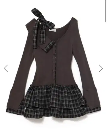 bubbles 체크 리본 원숄 원피스 그레이