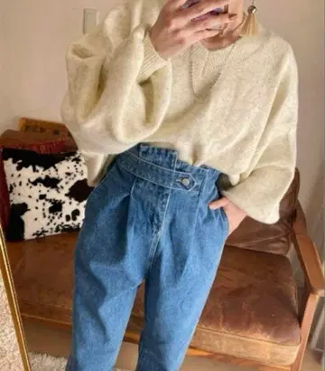 ISOOK 하이웨스트 스트레이트 데님 블루 새상품급