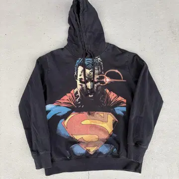 00s SUPERMAN 슈퍼맨 후드 부착 후드티 블랙 페이드