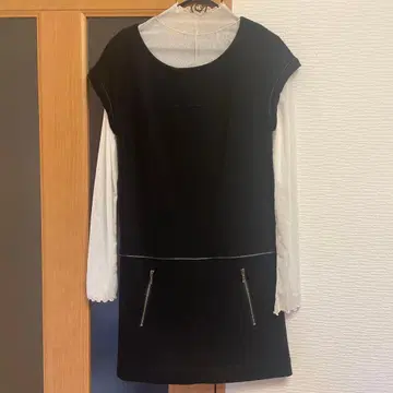 INDIVI 블랙 미니 점퍼 스커트 미니 원피스