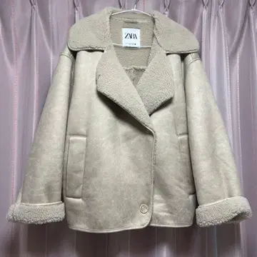 ZARA 베이지 크림 보아 오버 자켓 페이크 무스탕 코트