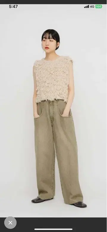 BIG 포켓 디자인 데님 카키 38