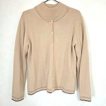 베이지 버튼 하이넥 반팔 가디건