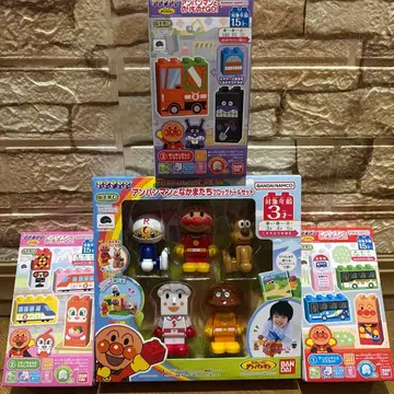 호빵맨과 친구들 블록 인형 세트 탈것으로 고고 3개 세트