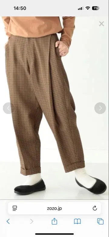 BEAMS BOY 와이드 팬츠 브라운 체크