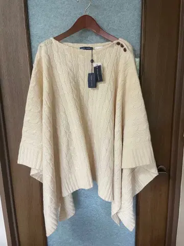 택 포함 새상품 랄프 로렌 캐시미어 혼방 울 케이블 짜임 판초