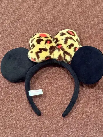 레오파드 무늬 리본 포함 미키 귀 머리띠