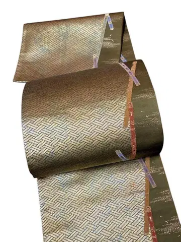 S166 새상품급 6통 후쿠로 오비 박 금실 순수 실크 재단 완료