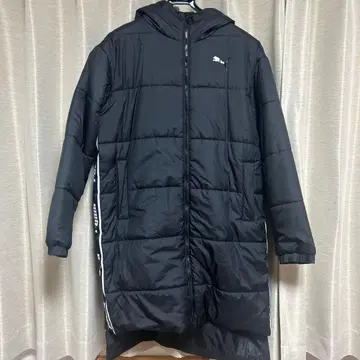 PUMA 후드 부착 롱 다운 자켓 블랙